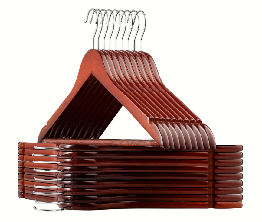 20 Pack Large Clothes Hangers Wood With Non Slip Grooves For Pants