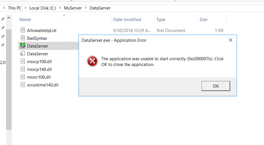 Dracula - [Help] 0xc000007b error on dataserver how im fix it tnx for help - RaGEZONE Forums