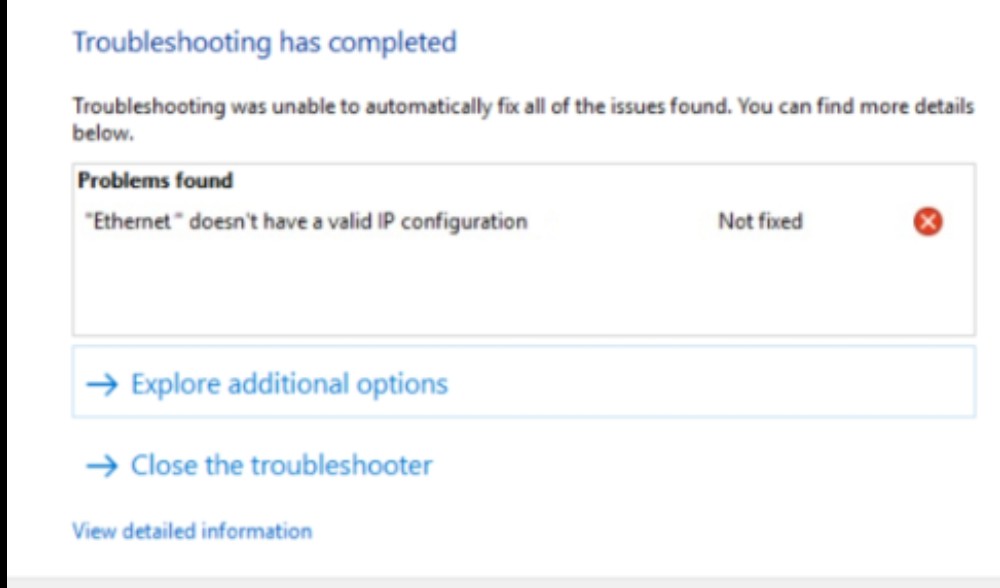 Ethernet doesn t have a vaild ip configuration unidentified network fxp