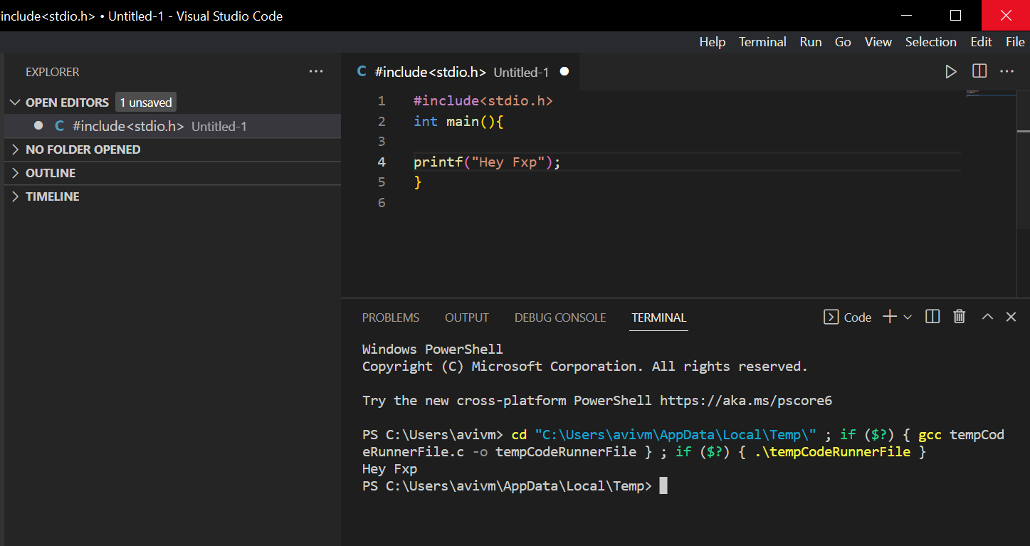 שפת C ב VS code - FXP